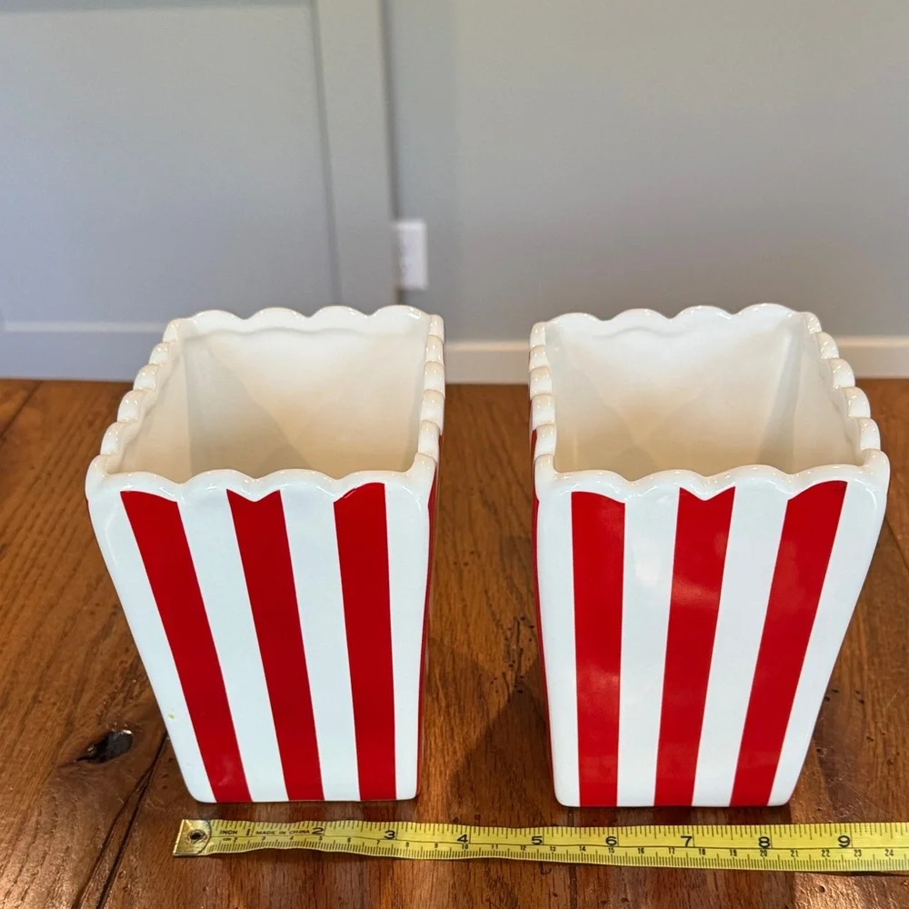 Rae Dunn Red and White Striped Popcorn Containers